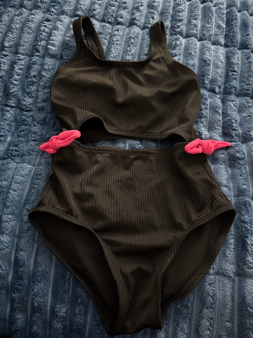 Cat and Jack Black Ribbed One-Piece Swimsuit with Pink Side Knots